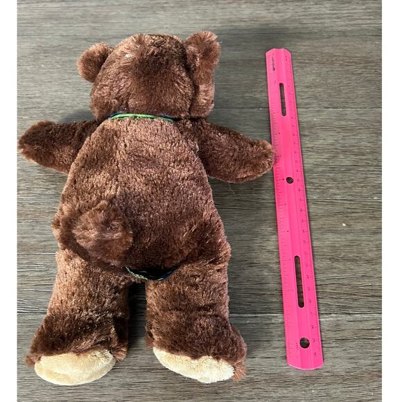 Petting Zoo Dark Brown Teddy Bear‎ Green Plaid Bow Plush With Swing Tag - Picture 5 of 5